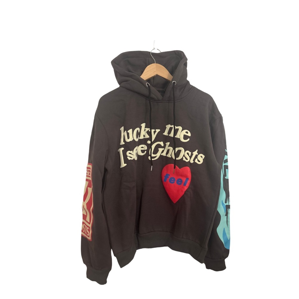 Black Graphic Hoodie with Red Heart